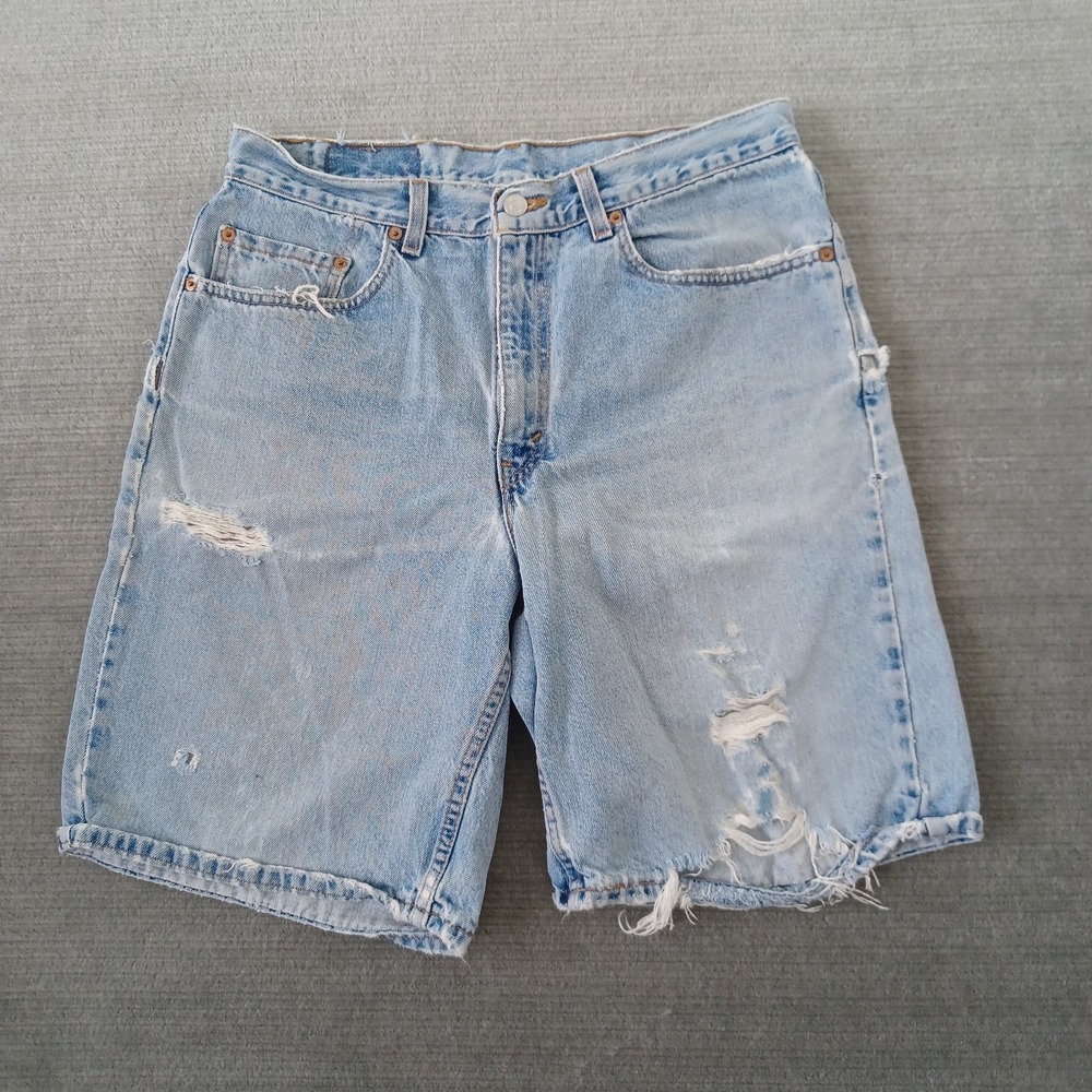 Vintage Levis 550 Shorts Mens 34 Blue Relaxed Distressed USA Batwing Grunge Punk